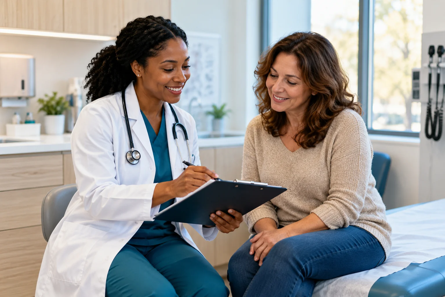 Illustrative physician consulting with a patient